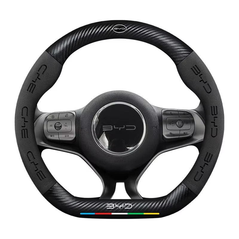 For BYD Atto 3 EV Yuan Plus Song Plus Dolphin Seal Tang Han Leather Sport D Shape Car Steering Wheel Cover Auto Accessories