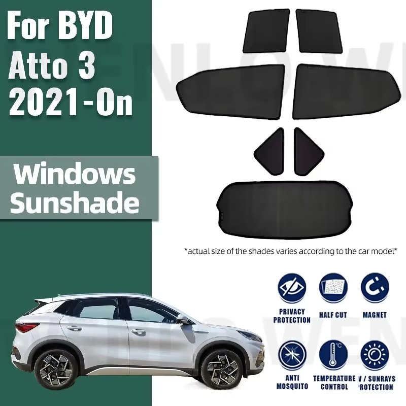 For BYD Atto 3 2024 2023 Yuan Plus 2022 2021 Atto3 Magnetic Car Sunshade Front Windshield Frame Curtain Side Window Sun Shade