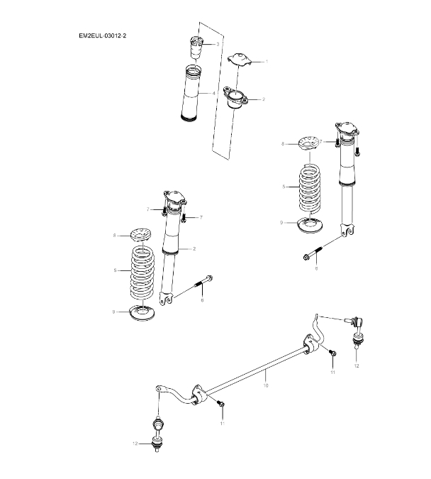 EM2E-03012-2 Rear stabilizer bar and shock absorber assembly